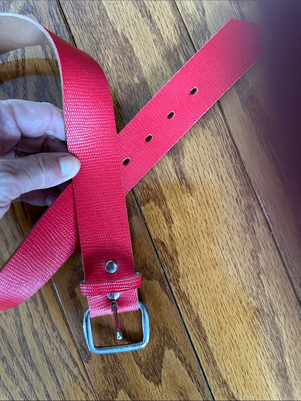 Vintage NWOT Red Textured Faux Leather Belt with Classic Silver‎ Buckle
